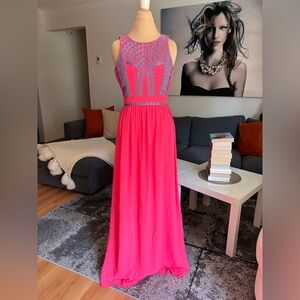 Gianni Bini Hot Pink Maxi Dress with Teal Embroidery